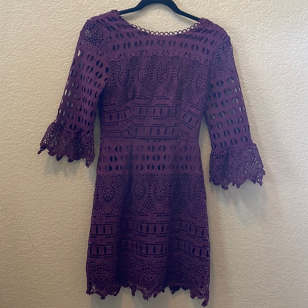 Francesca’s XS Burgundy Lacey BoHo Dress, Like New! Lined, Zips up the back.